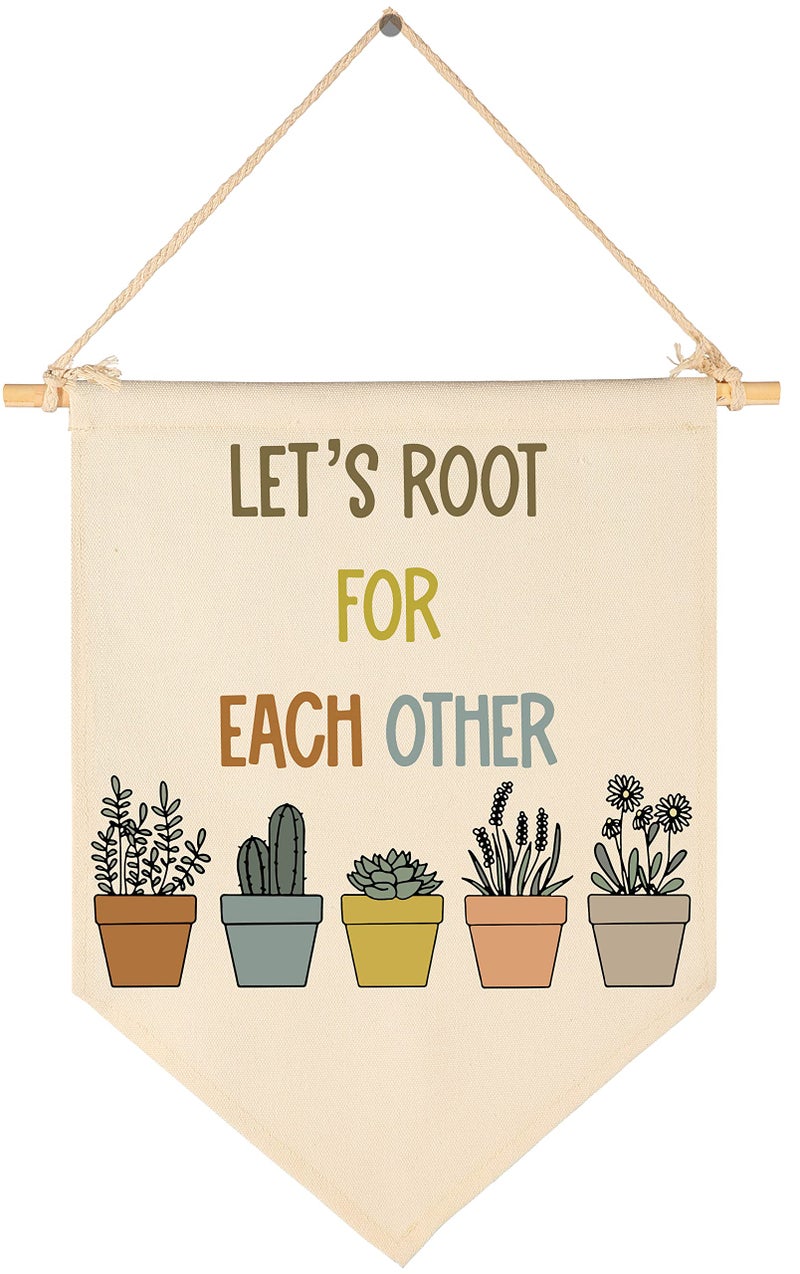 FYSIA Classroom Canvas Banner Decor-Positive Affirmations Green Wall Flag Decor-Greenery Plant Classroom-Let's Root for Each Other-Nature Education Wall Art Hanging Pennant - Image 1